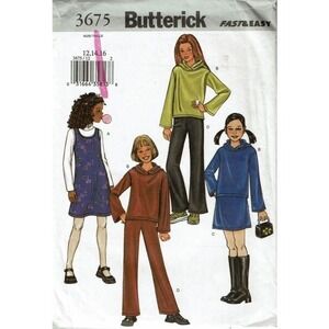 Butterick Sewing Pattern 3675 Jumper Top Skirt Pants Girls Size 12-16